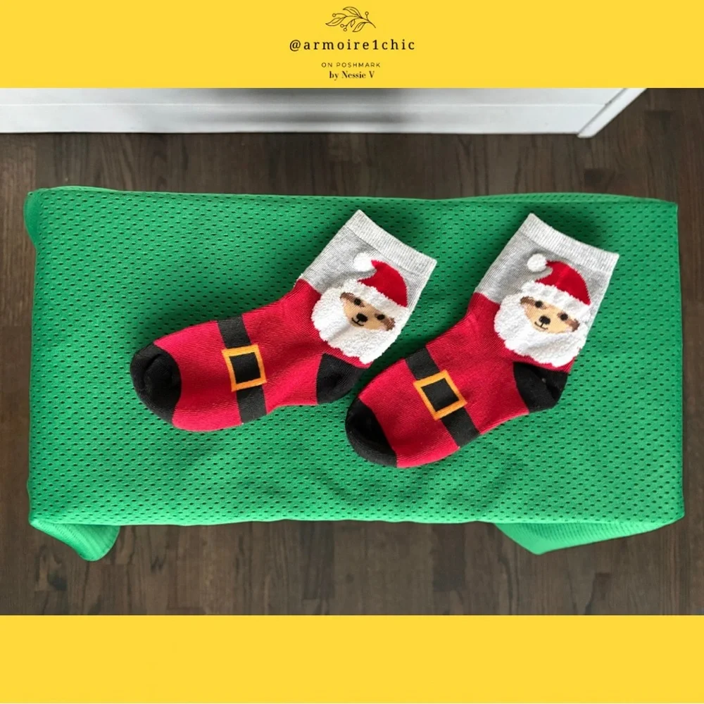 TEDDY BEAR SANTA | Christmas Colored Socks | Big Kids Size 5-11